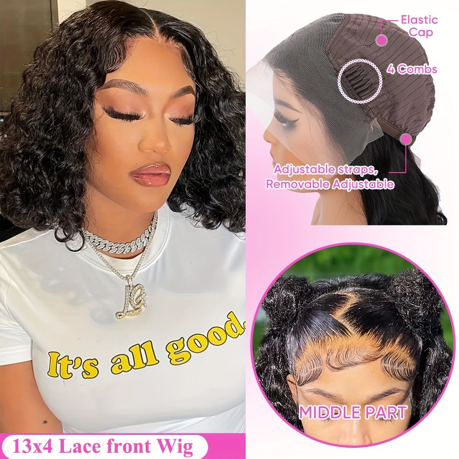 Tewig Bye Bye Knots13x4 Pre Cut Lace Bouncy Deep Wave Glueless Bob Wig 200% Density Wear and Go Glueless Wigs Human Hair Pre Plucked Pre Cut Bob Wigs for Black Women Body Wave Lace Front Wigs Upgraded No Glue
