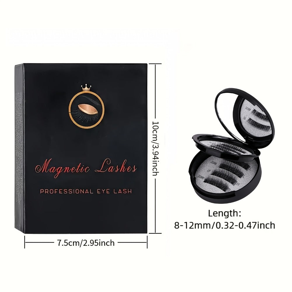 8pcs Natural Glue-3D False Eyelashes(One Box)- Reusable Double Magnetic False Eyelashes Set with Clips, Reusable, Waterproof, Glue, Easy to Wear, Women