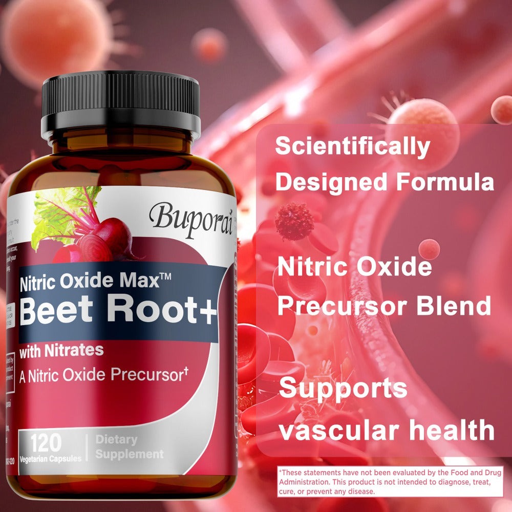 Nitric Oxide Beet Root - with Nitrates, Beet Root Powder, Black Pepper, Blood Pressure and Heart Health, Supports Nitric Oxide Production, Antioxidants - 120pcs