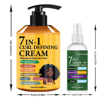 7-in-1 Hair Styling Cream & Leave-In Conditioner Spray Set 2pcs - Rosemary, Castor, Batana & Pumpkin Seed Oil with Biotin & Keratin | 9.47oz + 3.38oz