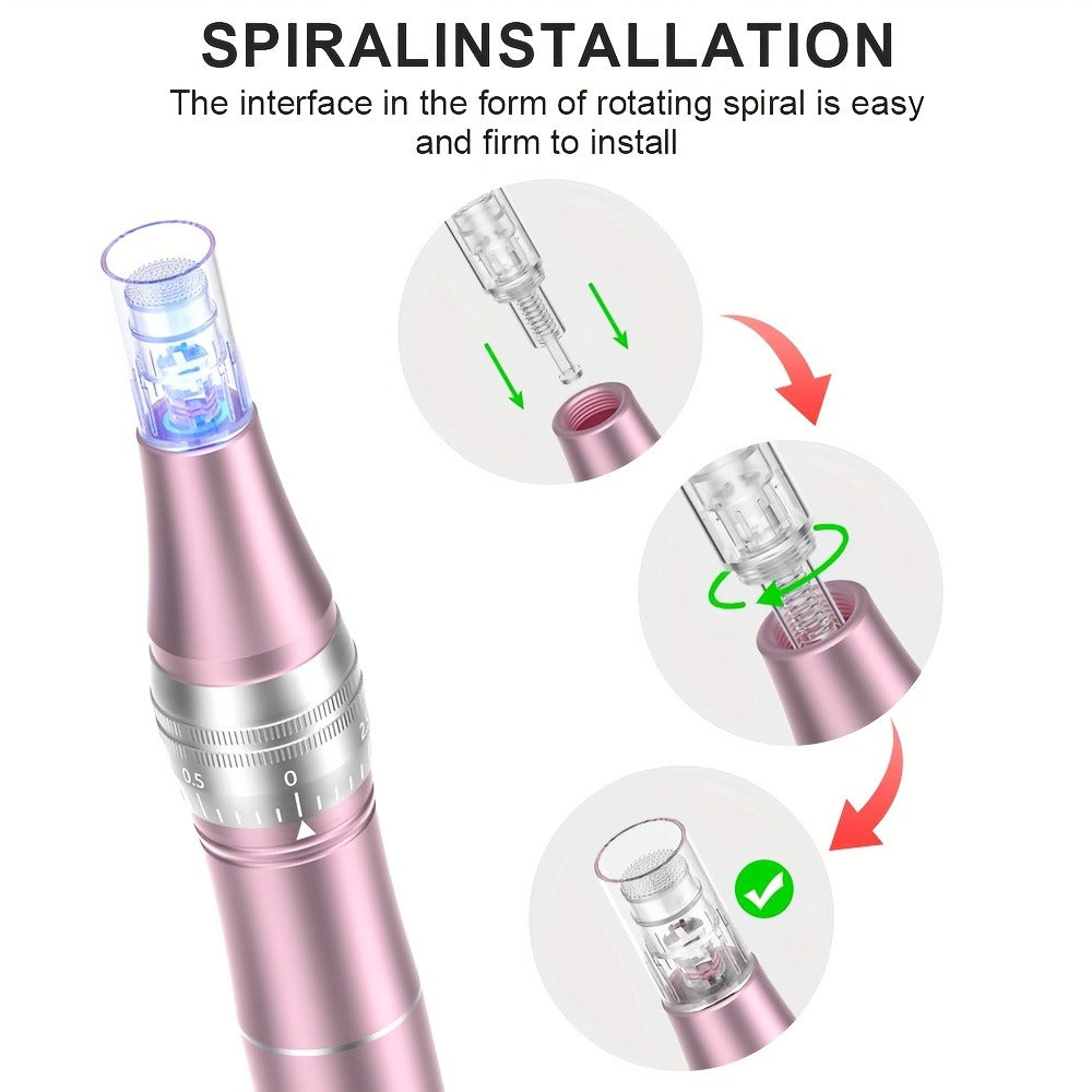 Adjustable 6 Level Derma Pen/Mas Pen with 10pcs Screw Replacement Tips 0.15mm, 500mAh Built-in Battery, Great At-home Skincare Tool