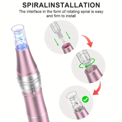 Derma Pen Microneedling Pen 6 Adjustable Levels - 10PCS Replacement Tips 0.15mm 500mAh Battery At-Home Skin Rejuvenation Anti-Aging Collagen Boost Tool