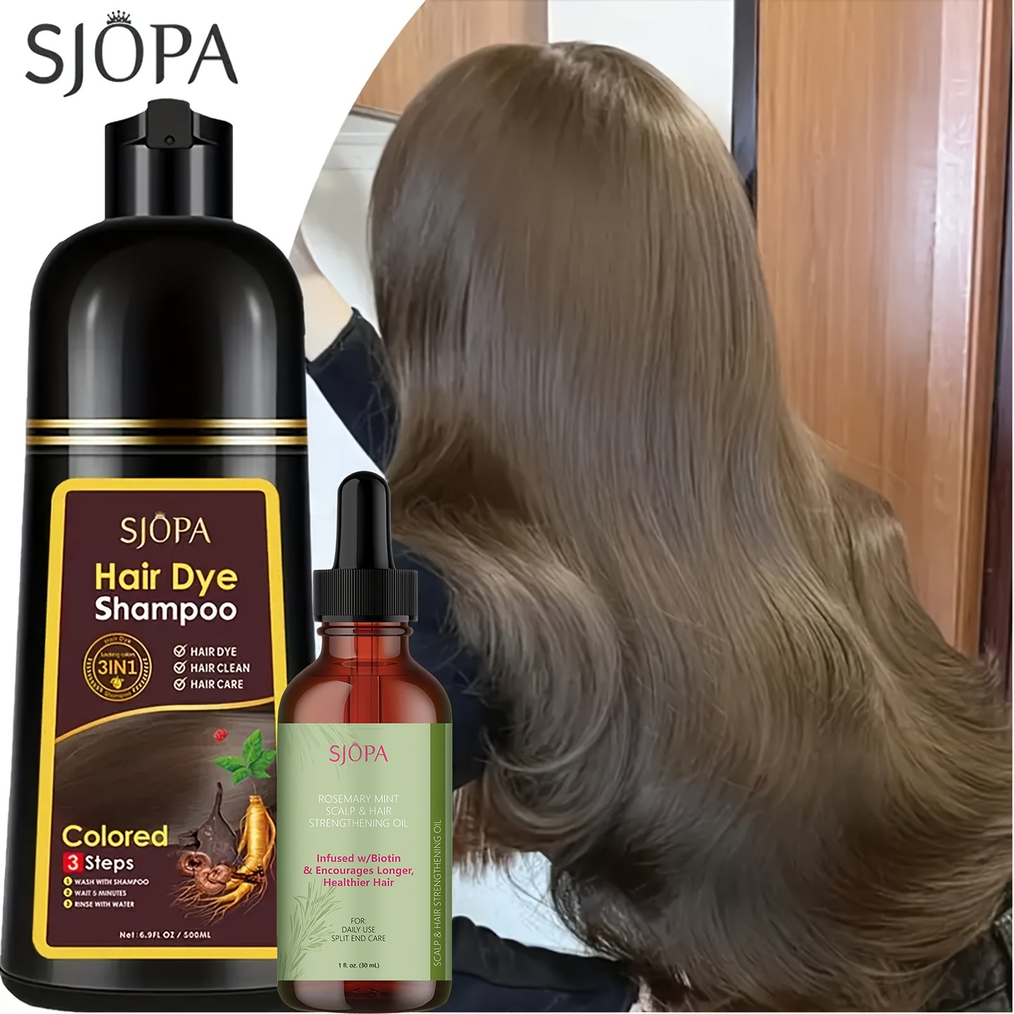 Hair Dye Shampoo Instant Color & Conditioning in One — Natural Formula, No Irritating Odor, Safe for Men & Women, 7 Colors Available, 16.9 oz / 500ml