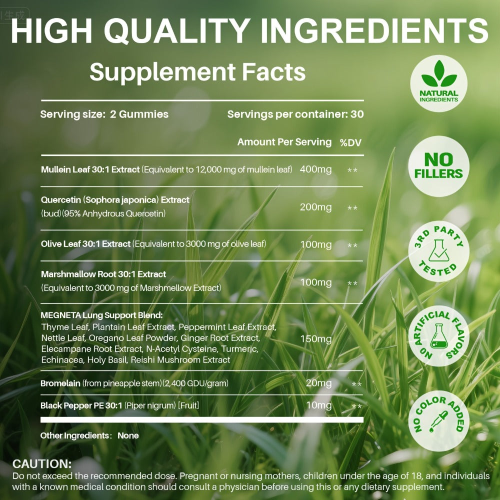 [Lung Health Supplement] Lung Health Supplement With Mullein Leaf, Vitamin C & D3, Selenium, Zinc, Quercetin & Bromelain, Herbal Formula For Respiratory, Breathing & Bronchial Health, 60 Capsules