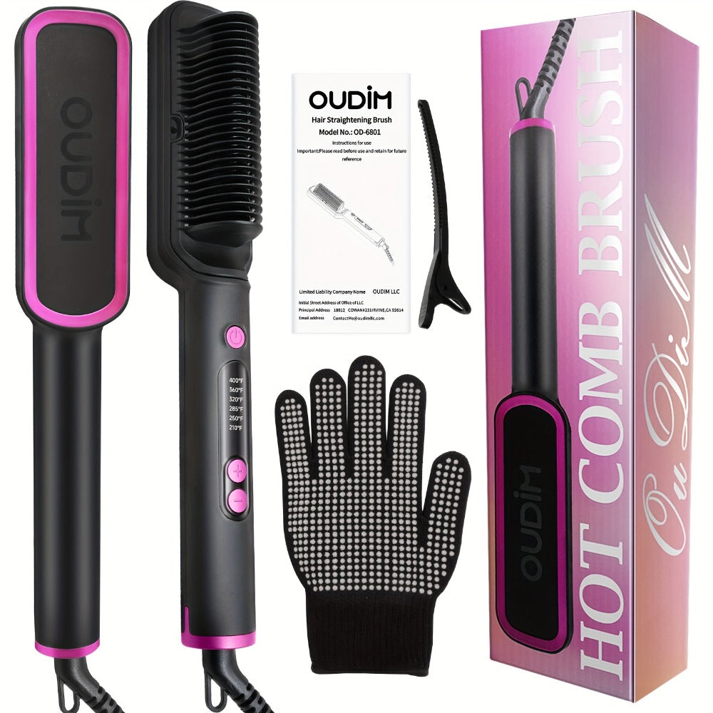 Hair Straightener Brush with Six Temperature Settings, Ionic Hair Straightening Brush Flat Iron for Women, Anti-Scald Straightening Comb Fast for Home Salon, Precise Temperature Control And Heats Up Fast, Christmas, Santa, Happy Holidays