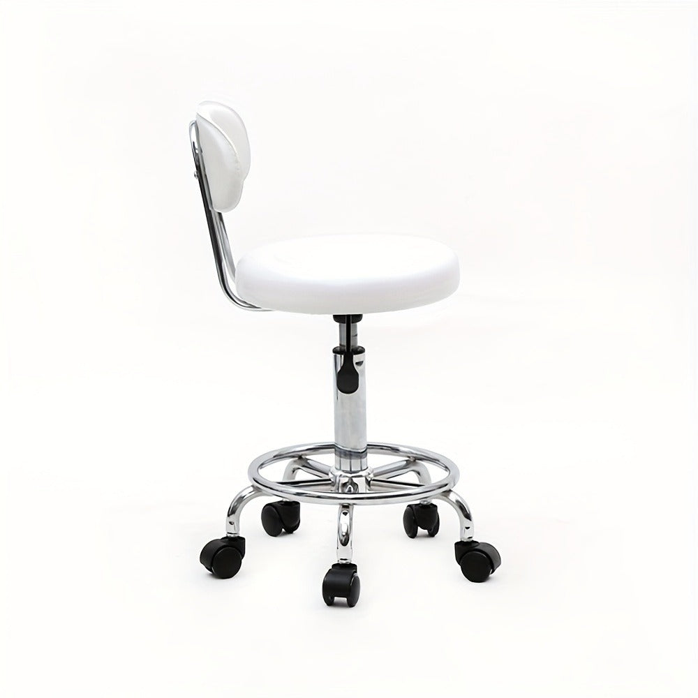Round Shape Adjustable Salon Stool with Back And Line White