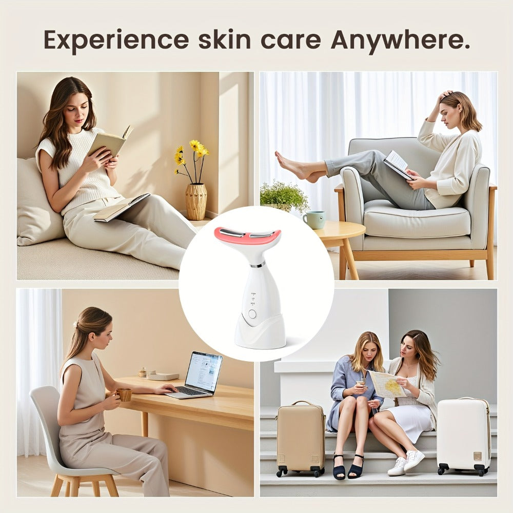 Upgraded 7-Color LED Vibrating Neck Device Beauty Gift, Neck And Facial Skin Massager, Portable USB Rechargeable Set, Electric Facial Massage Tool, Women'S Massager, Comfortable Skincare Product Suitable As A Gift For Women.