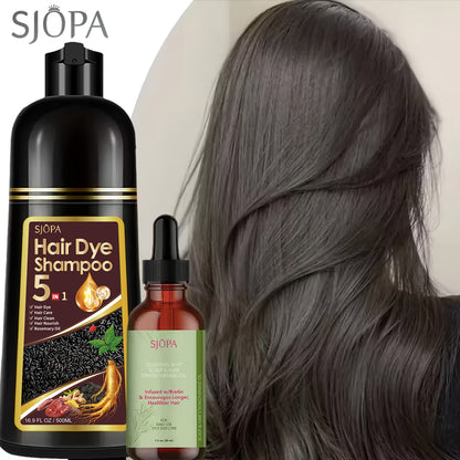 Hair Coloring Shampoo 5-in-1 Herbal Formula with Rosemary Oil - 100% Gray Hair Coverage Long Lasting Moisturizing Unisex Color Shampoo Set Black Brown Purple Red White Multi Color 500ml