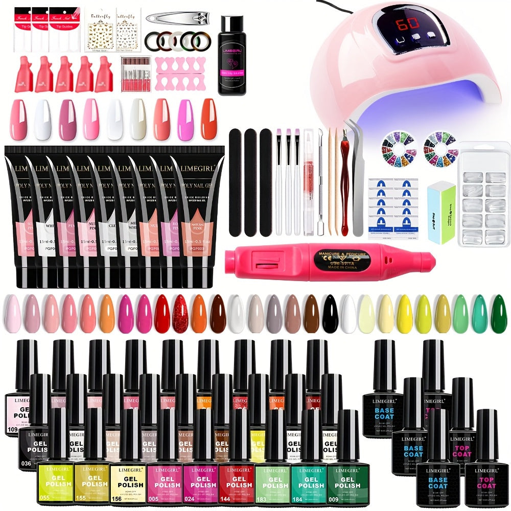 Limegirl Poly Gel Nail Kit: 36 Color Nail Polish Poly Gel Poly Gel with Nail Light Starter Set - Poly Gel Poly Gel Poly Gel Poly Gel Nail Extension Kit with Other Basic Poly Gel Nail Art Tools, Professional Poly Gel Nail Extension Kit for Beginners