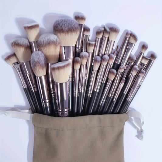30pcs PYSEAN Professional Makeup Brush Set Suitable for Skin Types, Blush, Foundation, Eyeshadow, Brow, Lip, Contour & Detail Brushes with Hypoallergenic Nylon Bristles & Storage Pouch - Travel-Friendly for Beginners & Pros, Ideal Girls Gift