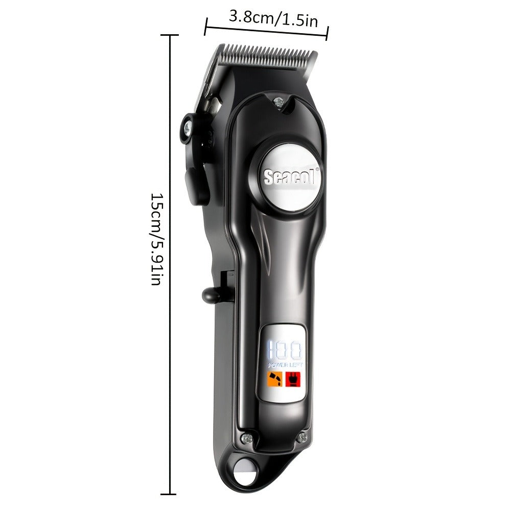 Professional Hair Clippers for Men - USB Rechargeable Electric Trimmer, LCD Display, 900mAh Battery, Limit Combs & Cleaning Brush Included, Black Red