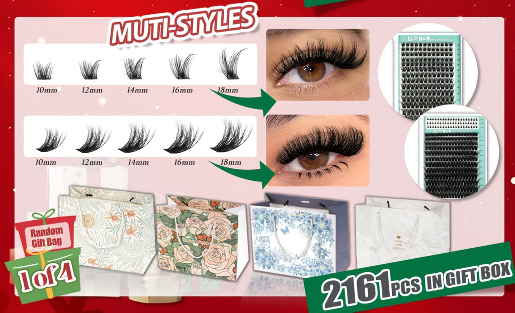 Lash Clusters Kit 5 Boxes Lash Clusters Gift/209/276/708/800pcs False Eyelashes, Fluffy Wispy Manga Fairy Lashes Top And Bottom Lash Clusters with Gift Bags, Natural Volume Lashes Long Lasting Reusable Lashes Beauty Gift for Mom Wife Daughter Friend