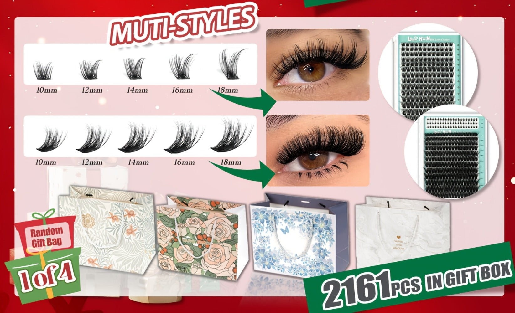 Lash Clusters Kit 5 Boxes Lash Clusters Gift/209/276/708/800pcs False Eyelashes, Fluffy Wispy Manga Fairy Lashes Top And Bottom Lash Clusters with Gift Bags, Natural Volume Lashes Long Lasting Reusable Lashes Beauty Gift for Mom Wife Daughter Friend