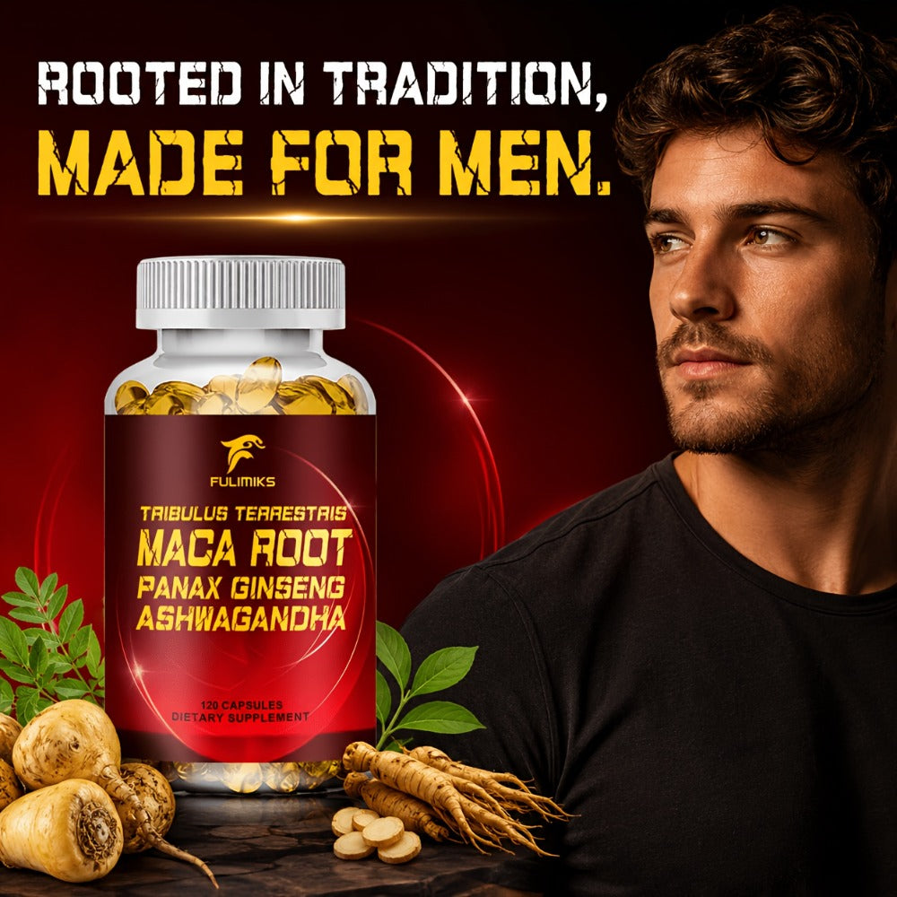Men'S Supplements Capsules, with Tribulus Terrestris, Maca Root, Panax Ginseng, Ashwagandha, Support Vitality, Immune, for Daily Wellness, Packaging May Vary