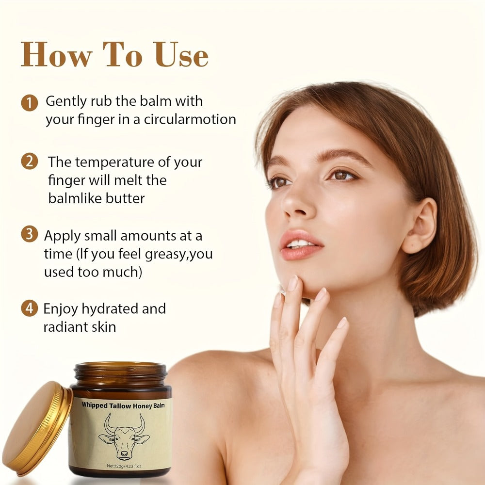 Beef Tallow & Honey Cream 4oz — Natural Fast-Absorbing Moisturizer for Face, Body & Hair | Intense Hydration for Dry, Cracked & Sensitive Skin | Men & Women 114g