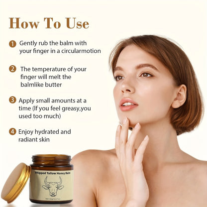 Beef Tallow & Honey Cream 4oz — Natural Fast-Absorbing Moisturizer for Face, Body & Hair | Intense Hydration for Dry, Cracked & Sensitive Skin | Men & Women 114g