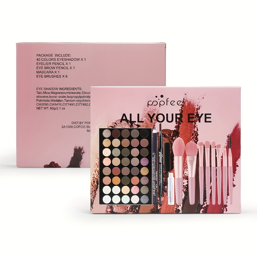 A Gift Set Featuring 40 Shades of Eye Shadow, Including a Black Eye Shadow, Brush, Eyeliner, And Eyebrow Pencil, Ideal for Beginners. This Is The Perfect Beauty Kit for Valentine'S Day