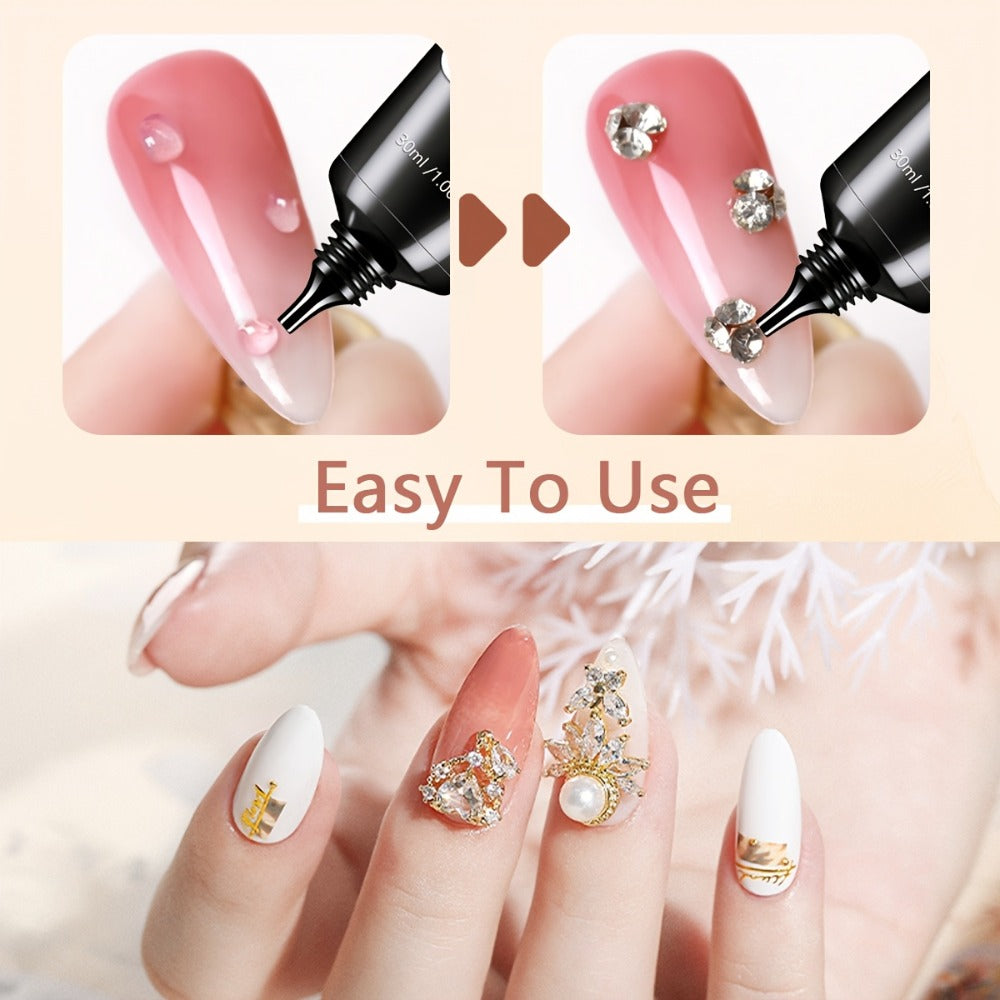 2pcs Rhinestone Nail Glue, Super Strong 3D Bling Gel for Charms and Gems, /LED Cured, Non-Waterproof, Alcohol-Free - Ideal for Nail Art Decorations