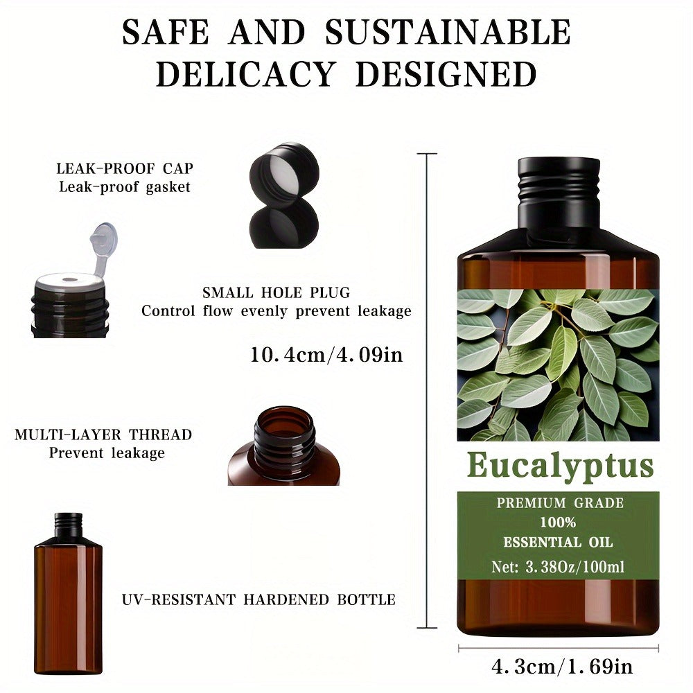 Eucalyptus Essential Oil, 100ml/3.38fl.oz, 100% Pure Care Grade for Nail, Hair & Skin Care, Massage, Moisturizing Massage Essential Oil for Men & Women, Meditation Gift, Perfect Christmas Gift