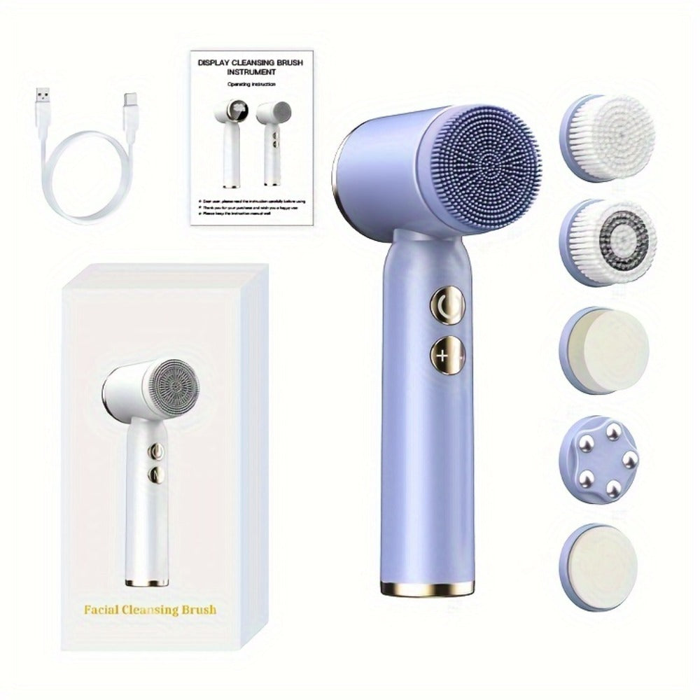 6-In-1 Facial Cleansing Brush, USB Rechargeable Face Scrub Brush for Cleansing, Removing, Exfoliating And Massaging, Gifts for Women, Mother'S Day Gift