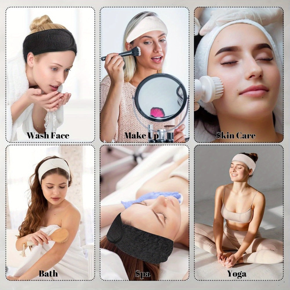 9pcs 2025 Women'S Spa Facial Headband Set Color Solid Color Adjustable Face Wash Headband Flannel Skincare Headband Makeup Headband for Face Wash, Shower, Yoga