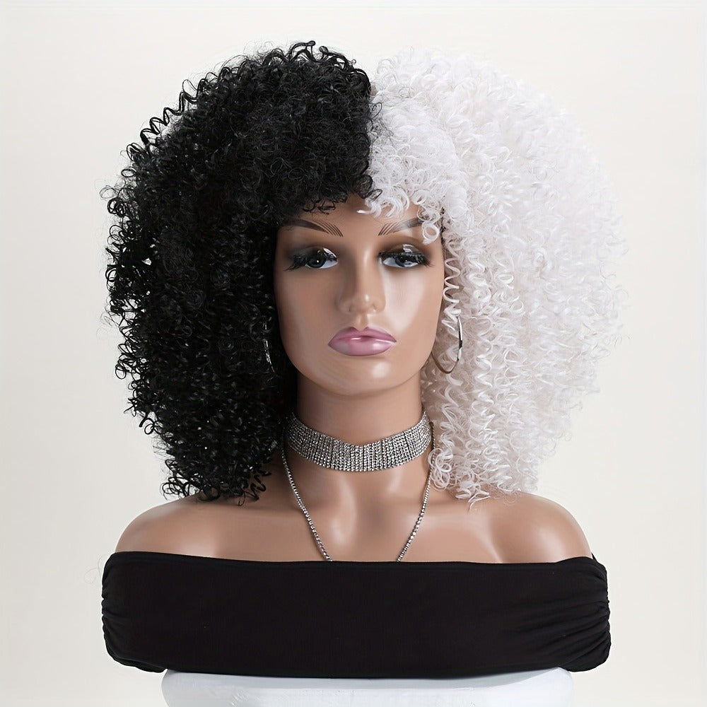 Afro Kinky Curly Wig Synthetic Short 16 Inch — 18 Colors, Heat Resistant, Elastic Net Cap, Women's Fashion Wig for Daily Wear, Cosplay, Party & Music Festival