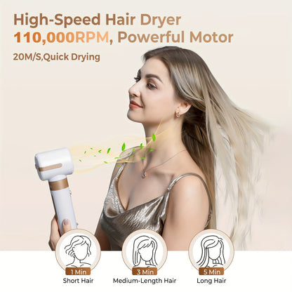 Hair Dryer Brush 7-in-1 110000 RPM Professional Ionic Blow Dryer with Diffuser for Curly Twisted Hair Curling Brush Straightener Air Curler Salon-Quality Styling White Golden