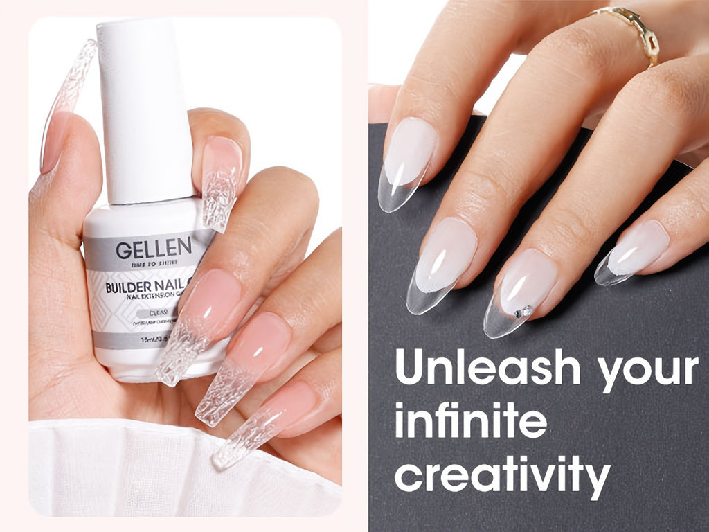 Gellen Builder for Nail Gel, 7-In-1 Clear Gel Builder for Nail Thickening 2pcs, LED for Nail Lamp Cured Hard Gel for Nail Strengthener Extension Gel Base Rhinestone for Nail Glue Gel Soak Off Gel Builder Base for Nail Art, 15Ml 0.51Fl Oz