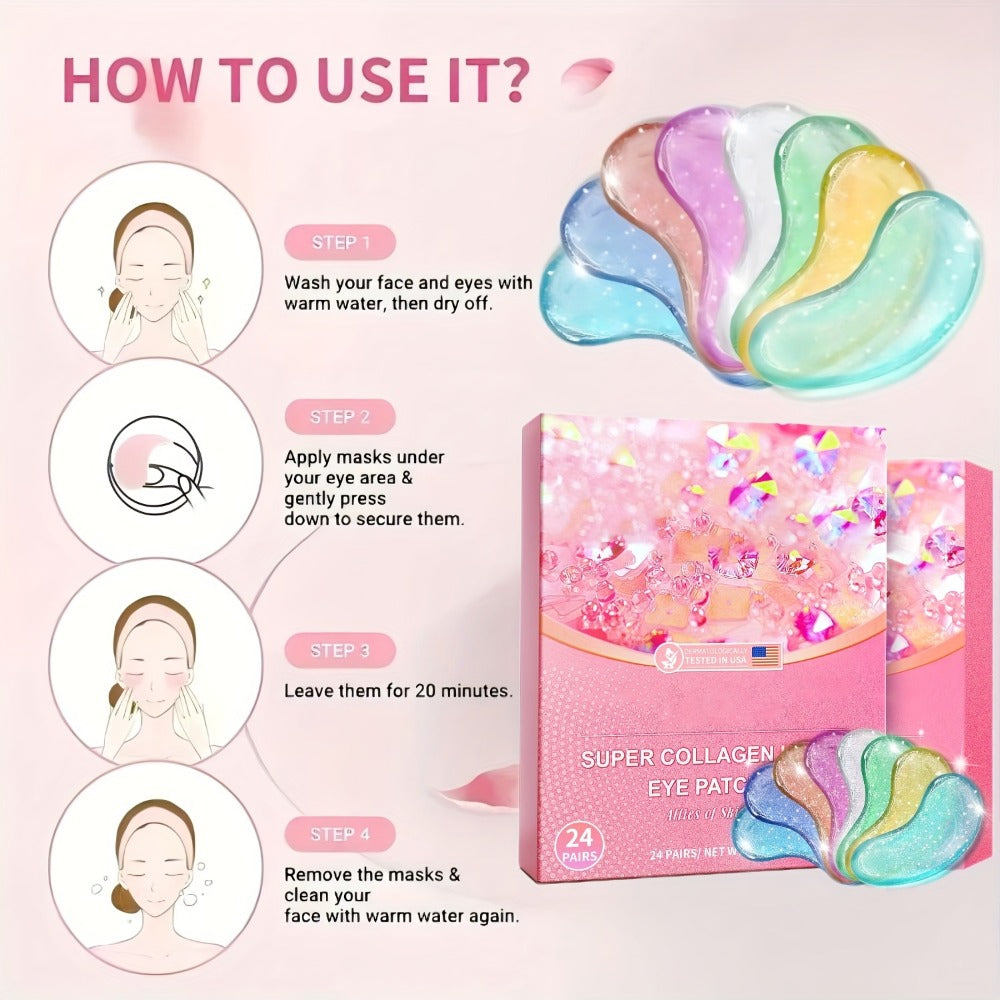 Under Eye Patches Collagen Eye Mask 24 Pairs - Hyaluronic Acid Anti Wrinkle Dark Circles Puffiness Treatment Moisturizing Gel Pads for Women Skincare