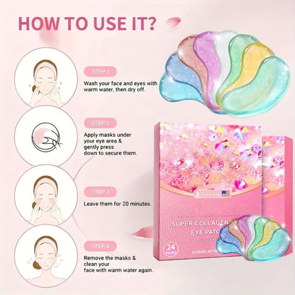 Under Eye Patches Collagen Eye Mask 24 Pairs - Hyaluronic Acid Anti Wrinkle Dark Circles Puffiness Treatment Moisturizing Gel Pads for Women Skincare