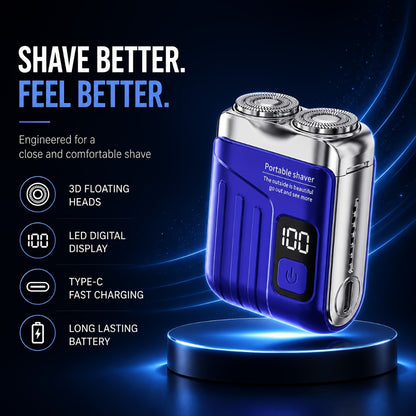 Electric Rotary Shaver for Men Portable Mini USB Rechargeable Dual Head Motor Pocket Size One-Button Operation Long Battery Life Travel Home Cordless Electric Razor Gift for Men