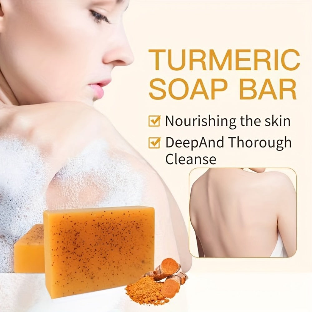 12 Bars of Lemon Turmeric Soap Bar, Complimentary Bubble Net, Facial & Body Kojic Soap, Honey Sheen Soap, Natural Turmeric Handmade Soap Suitable for All Skin Types 3.53Oz/
