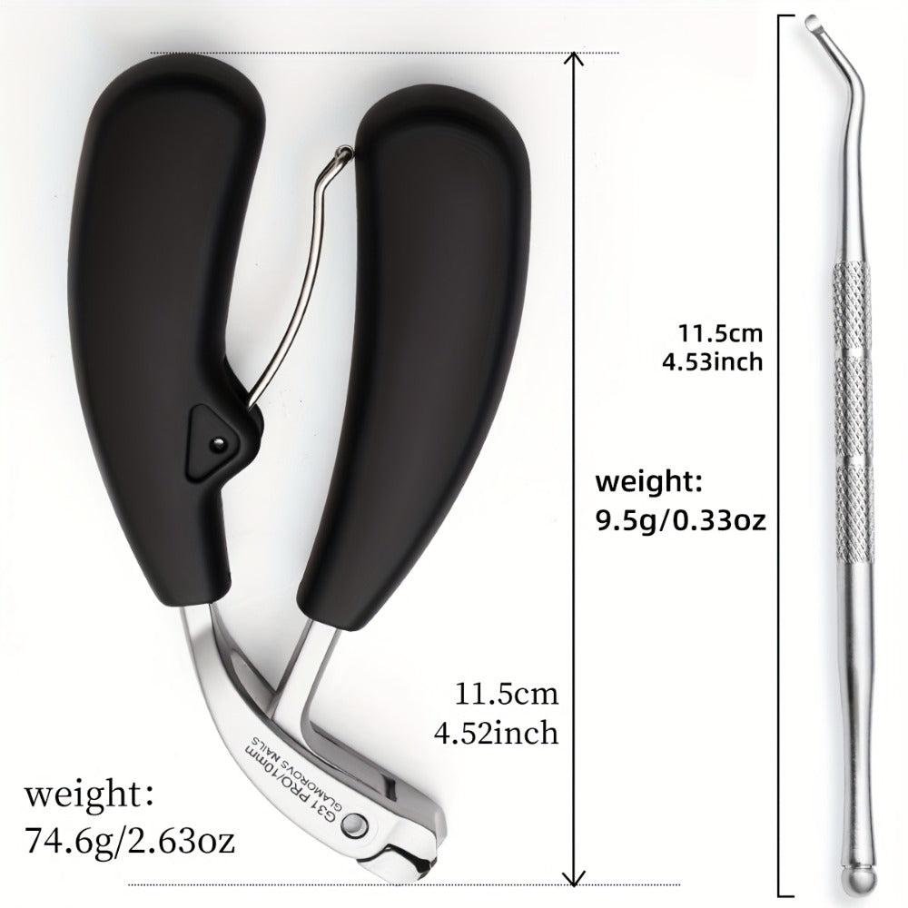 2pcs Professional Nail Clippers, Black Handle Stainless Steel Nail Scissors with Concave Blades, Heavy-Duty Design for Thick Nails, Elderly-Friendly, Splash-Proof, Precision Trimming for Men's Toenails, Long Handle with Tilted Arc Blade, Nail Clipper