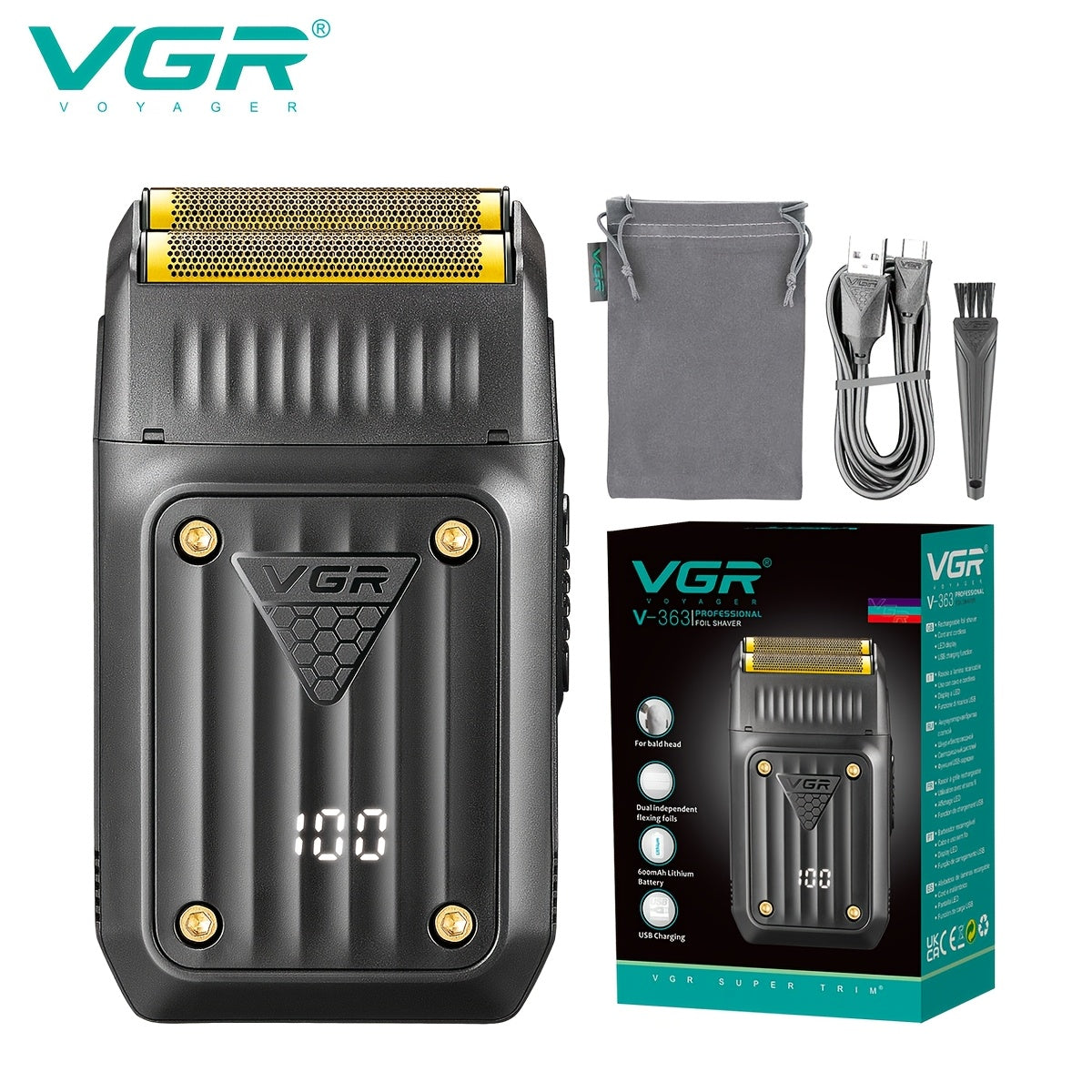 Electric Razor for Men VGR USB Rechargeable Cordless Foil Shaver Professional Beard Sideburn Trimmer Travel Hair Trimmer Minimalist Black Gift for Him