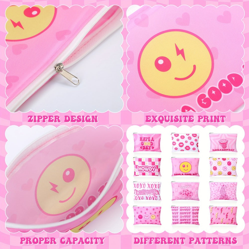 24pcs Cosmetic Bags Pink Makeup Pouches Bulk Cute Cosmetic Pouch With Zipper Women'S Gift Travel Toiletry Organizer Bags Howdy Birthday Gifts For Party Supplies