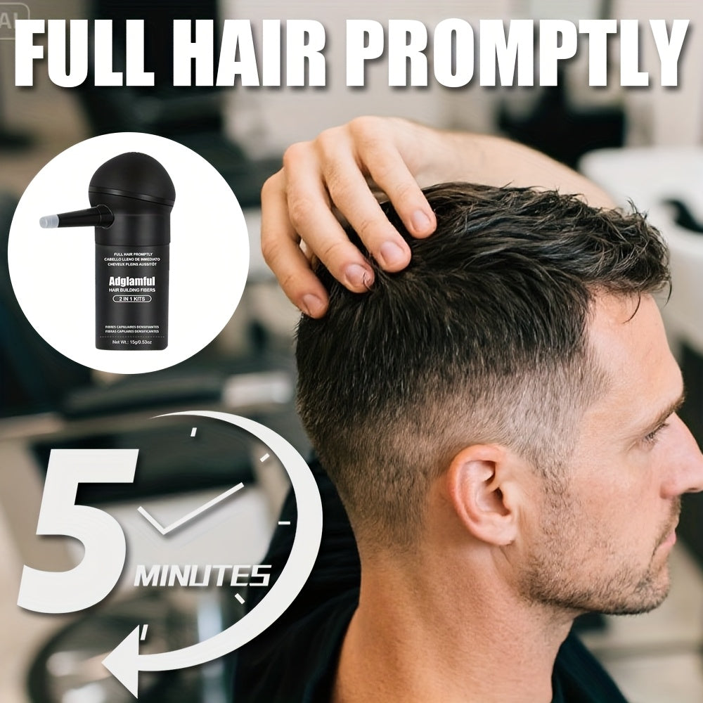 Adglamful 15g Hair Building Fibers, 1pc, 1-second Adsorption, Natural And Invisible, Covers Gray Hair, Suitable for Men And Women with Thinning Hair.