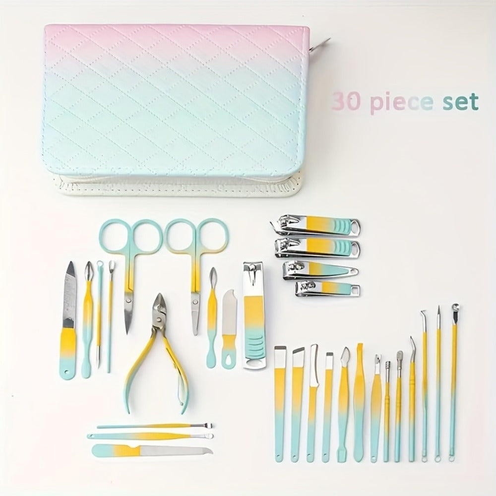Nail Clipper Set 30pcs with Portable Travel Box - Complete Manicure & Pedicure Kit for Men & Women, Toenail & Fingernail Clippers, Personal Care Beauty Tool Gift