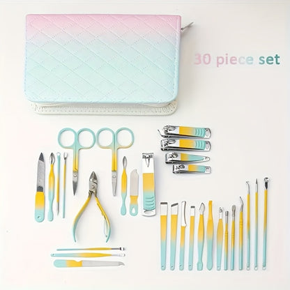 Nail Clipper Set 30pcs with Portable Travel Box - Complete Manicure & Pedicure Kit for Men & Women, Toenail & Fingernail Clippers, Personal Care Beauty Tool Gift