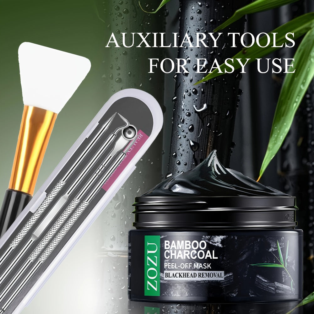 Bamboo Charcoal Pore Cleansing Kit 4pcs Deep Pore Cleanser Mask Oil Control Face Wash Cleansing Essence Extraction Brush - Daily Skincare Set All Skin Types
