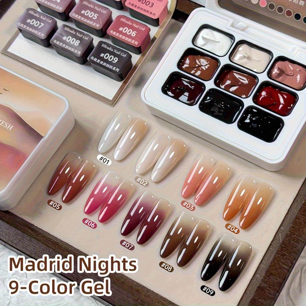 Gel Nail Polish Set 9 Colors - Multicolor Gradient Nail Art Kit, Mini 9-Grid Collection for Ombre & Patting Glue Designs, Long-Lasting UV LED Gel Polish for Salon & Christmas Holiday Nail Art Gifts