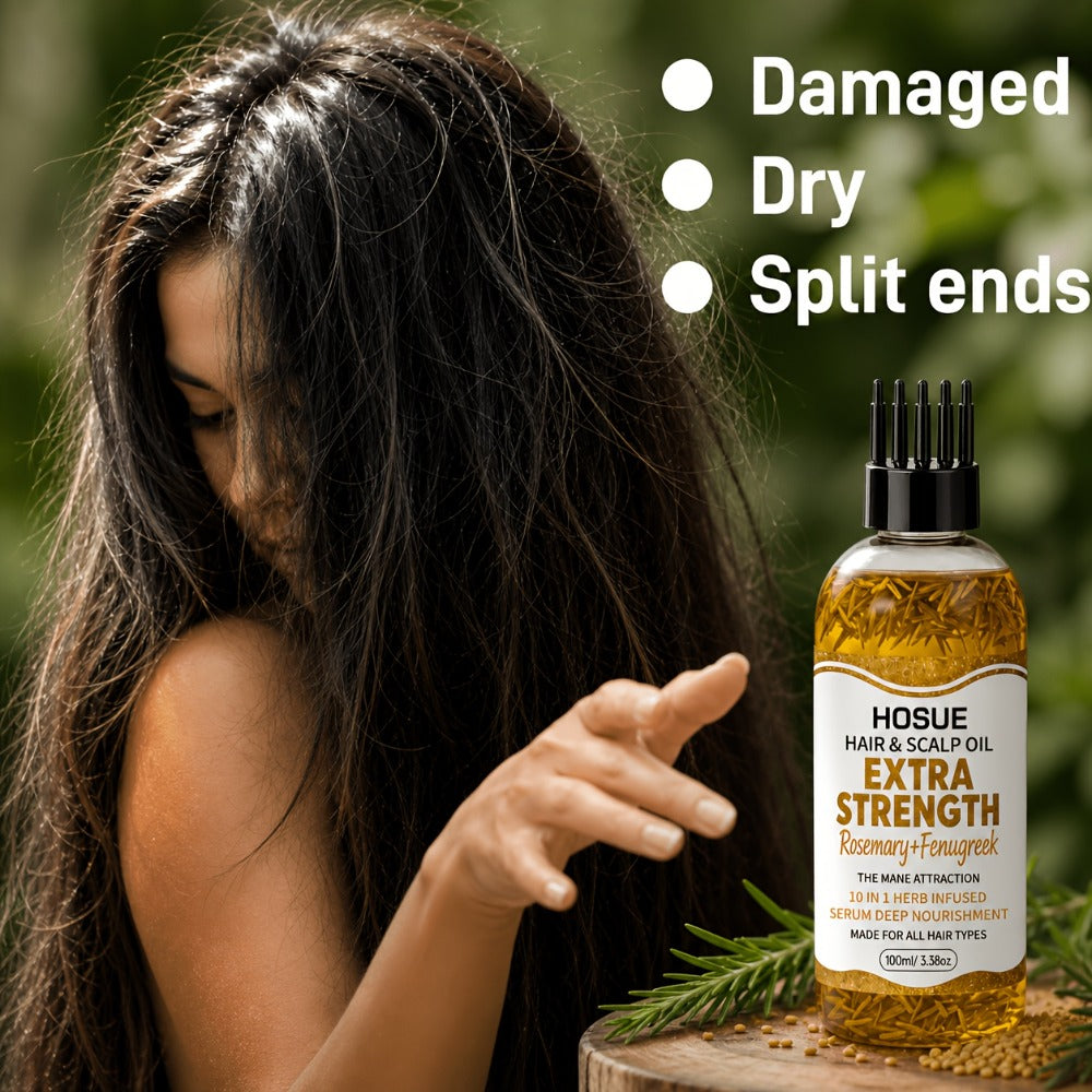Hair Growth Oil 10-in-1 Treatment with Fenugreek, Rosemary, Batana & Moroccan Oil - Strengthening Scalp & Hair Repair Oil for Dry Damaged Hair, Frizz Control & Nourishment for Women & Men