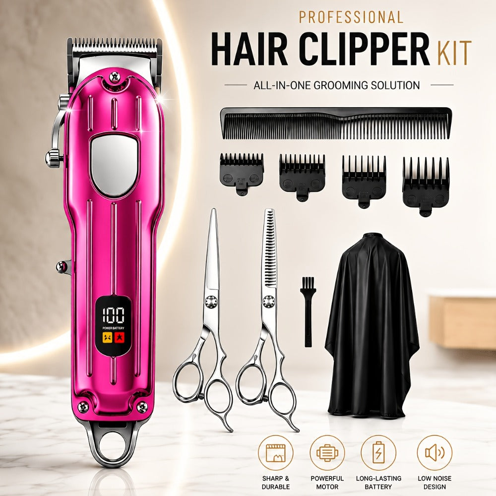 Professional Men's Hair Clipper Set with Digital Size Adjustment & USB- Clippers - Complete Kit with Scissors, 4 Limit Combs & Cleaning Brush - Barber Kit for Dad, Husband, (Ideal Gift)