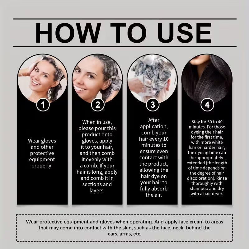 3.38oz Black Shampoo, Hair Dye And Conditioner, Natural Herbal Ingredients, Quick Gray Hair Coverage, Moisturizing Care, Non-Irritating, Smooth Styling, with Ginseng, Black Sesame, Ginger And Black Seed Extracts, Long-Lasting Natural Hair Dye Shampoo