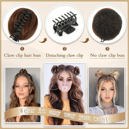 Clip In Hair Bun Extensions Mini Donut Bun with Cat Ears Messy Bun Claw Clip Hairpiece Synthetic Fiber Instant Updo Women Girls Multiple Colors 2 Pcs Set
