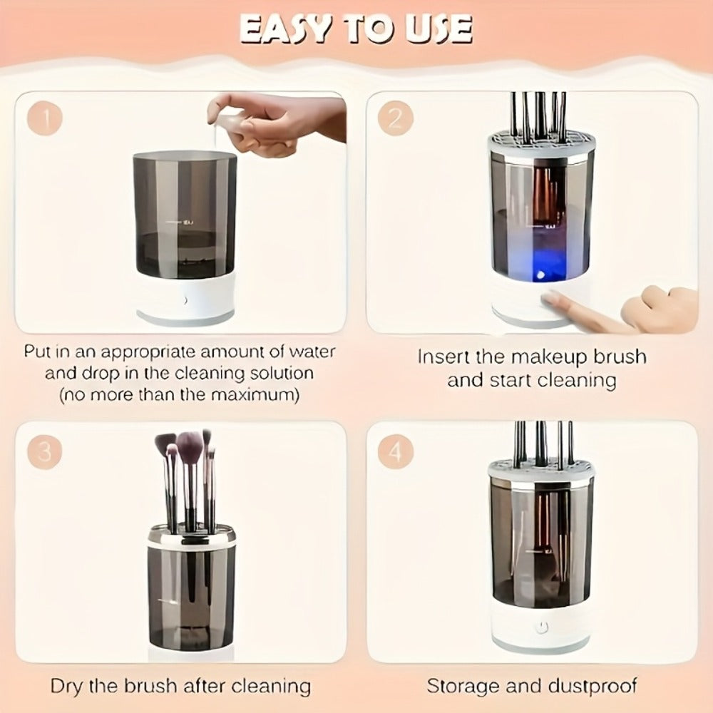 [Innovative Cleaning] Usb-Powered Makeup Brush Cleaner & Dryer - Odorless, Battery-Free, Essential Beauty Tool with Transparent Design & Copper Accents, Includes Dual-Section Brush Holder for Efficient Cleaning, Beauty Tool Accessory|Modern