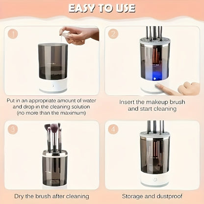 Electric Makeup Brush Cleaner & Dryer USB Powered Automatic Spinner Odorless Fast Drying Transparent Design Dual-Section Brush Holder Beauty Tool Accessory