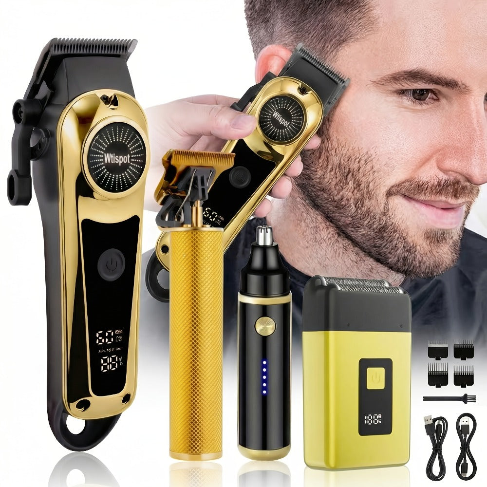 Men'S Hair Clipper And Beard Trimmer Set Men'S USB-Rechargeable Hair Clipper Features Battery Level Indicator, Ideal For Travel And Home Use, Includes 4 Comb Attachments Men'S Gift | Birthday Gift | Christmas Gift