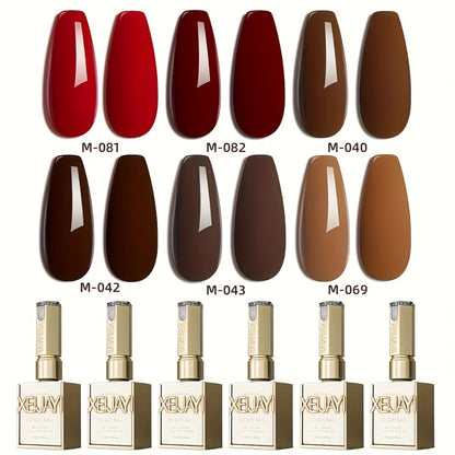Glitter Gel Nail Polish Set 6 Colors Red Series Sparkling Long-Lasting Soak Off LED UV Nail Gel Gilded Bottle Salon Quality Nail Art Kit for Women