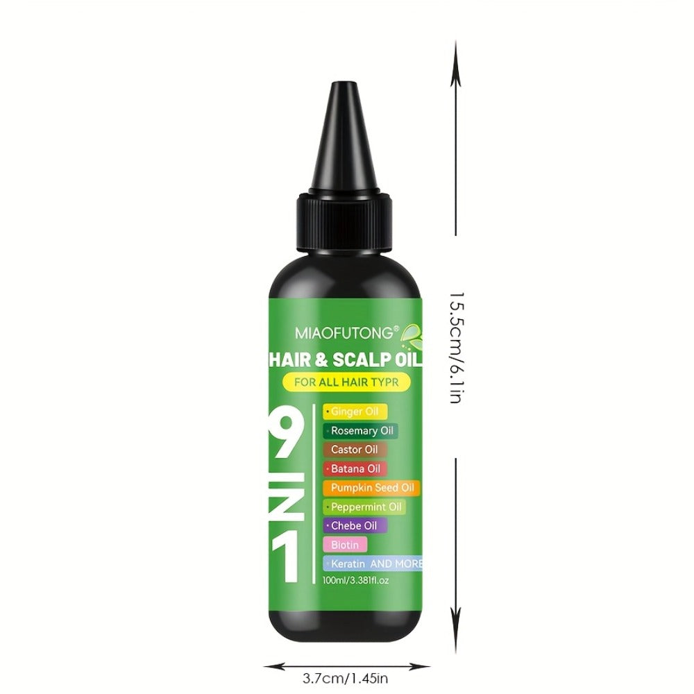 Hair Care Oil 9-in-1 with Turmeric, Rosemary, Castor & Biotin - Deep Hydration, Frizz Control & Smoothness for All Hair Types, Plant-Based Squalane, 100ml