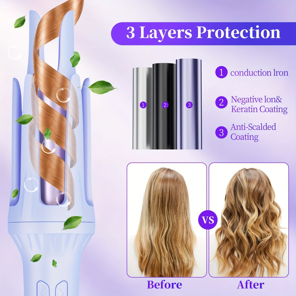 Fully Automatic Curling Iron with Dual Card Slots And Negative Ions, 32Mm Constant Temperature, Long-Lasting, Non-Damaging to Hair, Anti-Scald, And Good Hand Feel. Equipped with a Bracket And Comb